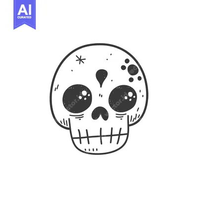 Aset premium populer: Hand-drawn Illustration of a Cartoon Skull with Large Eyes