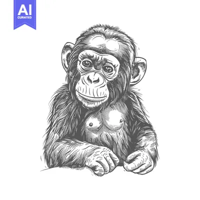 Aset premium populer: Hand-Drawn Illustration of a Chimpanzee with a Smile