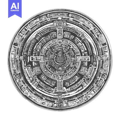 Aset desain premium: Hand-drawn Illustration of a Circular Aztec Calendar