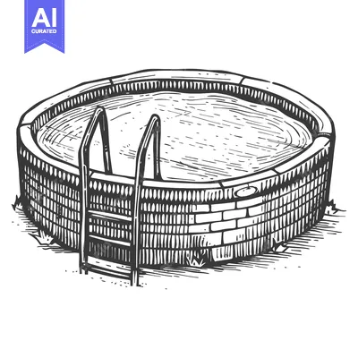 Premium design asset: Hand-drawn Illustration of a Circular Brick Pool with Ladder