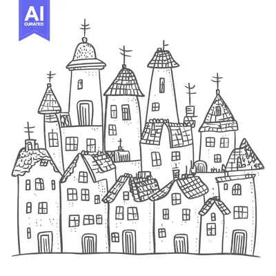 Aset premium populer: Hand-Drawn Illustration of a Cityscape with Multiple Houses