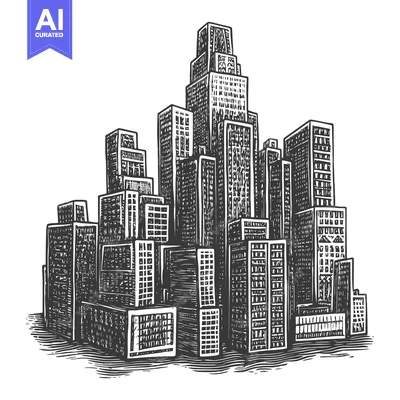 Popular premium asset: Hand-drawn illustration of a cityscape with tall buildings