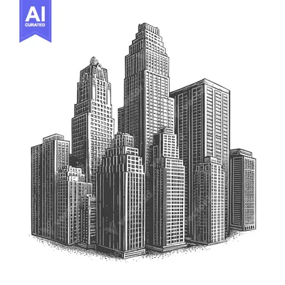 Aset premium populer: Hand-drawn Illustration of a Cityscape with Tall Buildings