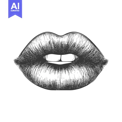 Aset desain premium: Hand-drawn illustration of a closed mouth with visible teeth