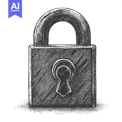 Aset desain premium: Hand-drawn illustration of a closed padlock with a keyhole