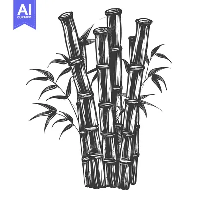 Premium design asset: Hand-Drawn Illustration of a Cluster of Bamboo Stalks with Leaves
