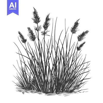 Aset premium populer: Hand-drawn illustration of a cluster of tall grass with feathery tops