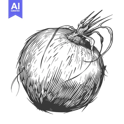 Aset desain premium: Hand-Drawn Illustration of a Coconut with Its Husk
