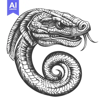 Aset desain premium: Hand-Drawn Illustration of a Coiled Snake's Head