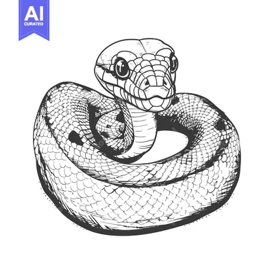 Premium design asset: Hand-Drawn Illustration of a Coiled Snake with Detailed Scales