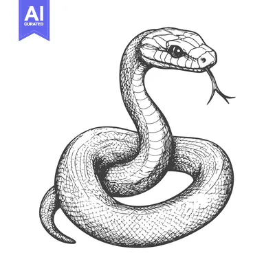 Aset premium populer: Hand-drawn illustration of a coiled snake with its head raised