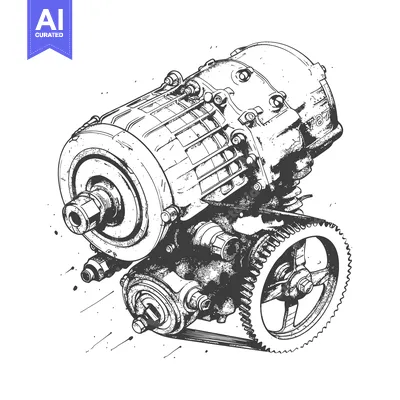 Aset desain premium: Hand-Drawn Illustration of a Complex Mechanical Engine with Gearing