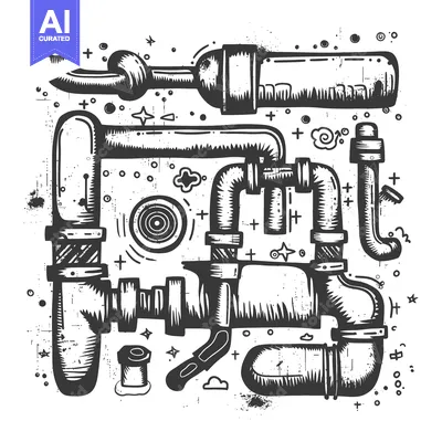 Premium design asset: Hand-drawn illustration of a complex network of interconnected pipes