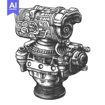 Aset desain premium: Hand-Drawn Illustration of a Complex Steampunk Machine