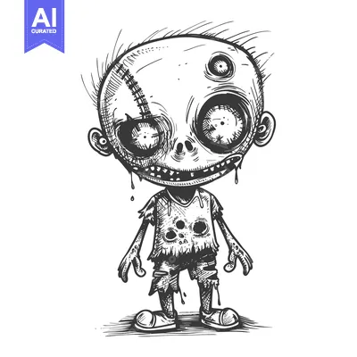 Aset premium populer: Hand-drawn illustration of a creepy zombie child