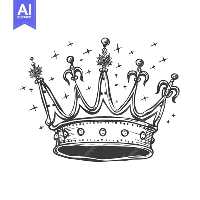 Aset desain premium: Hand-Drawn Illustration of a Crown with Ornate Details and Stars