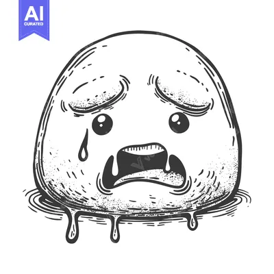 Aset desain premium: Hand-drawn illustration of a crying, melting blob with a distressed ex
