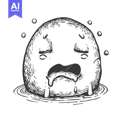 Popular premium asset: Hand-drawn Illustration of a Crying Round Character with Drool