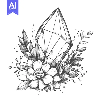 Aset premium populer: Hand-drawn Illustration of a Crystal with Floral Embellishments