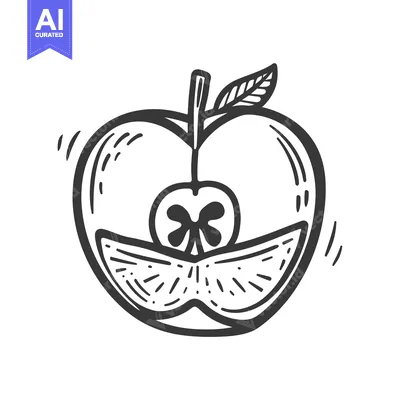 Aset desain premium: Hand-drawn Illustration of a Cut Apple with a Leaf