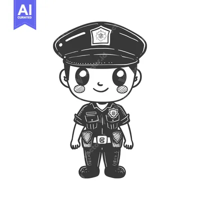 Aset desain premium: Hand-drawn illustration of a cute cartoon police officer