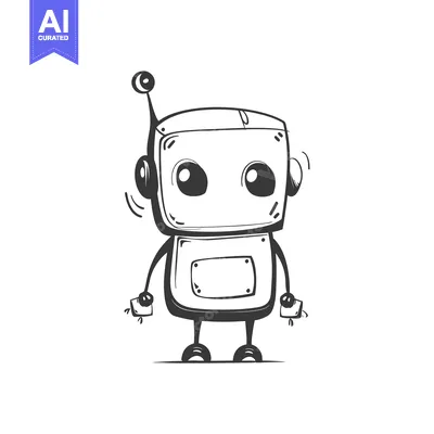 Aset desain premium: Hand-Drawn Illustration of a Cute Cartoon Robot
