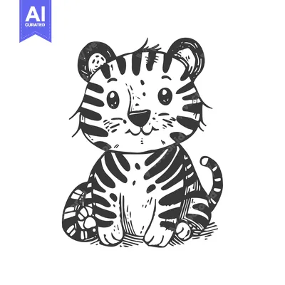 Aset premium populer: Hand-drawn illustration of a cute cartoon tiger cub