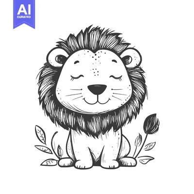 Popular premium asset: Hand-Drawn Illustration of a Cute Lion with Closed Eyes Sitting Amidst