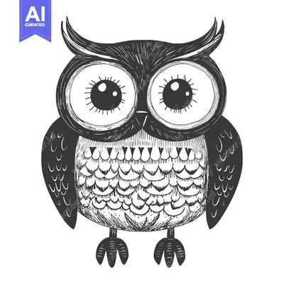 Aset premium populer: Hand-drawn Illustration of a Cute Owl with Large Eyes