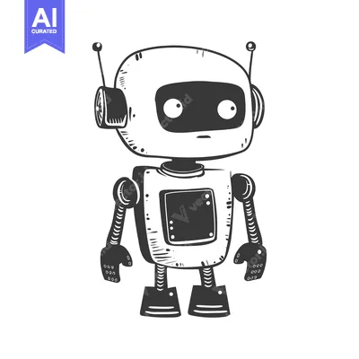 Aset desain premium: Hand-drawn illustration of a cute robot with antennas and big eyes