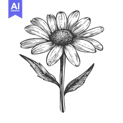 Aset desain premium: Hand-drawn illustration of a daisy flower with two leaves