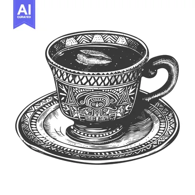 Aset premium populer: Hand-Drawn Illustration of a Decorated Coffee Cup and Saucer