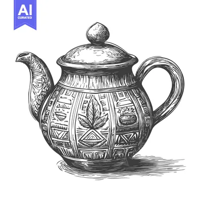 Aset premium populer: Hand-Drawn Illustration of a Decorated Teapot