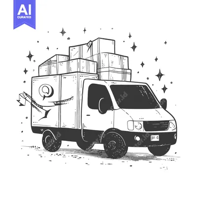 Aset premium populer: Hand-drawn Illustration of a Delivery Truck Loaded with Packages and a
