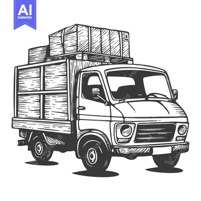 Aset desain premium: Hand-Drawn Illustration of a Delivery Truck with Boxes on Top