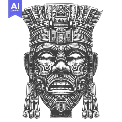 Premium design asset: Hand-drawn Illustration of a Detailed Ancient Mayan Mask