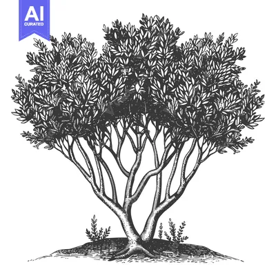 Aset premium populer: Hand-Drawn Illustration of a Detailed Bush with Twigs and Leaves