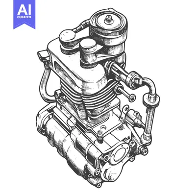 Premium design asset: Hand-drawn illustration of a detailed motorcycle engine