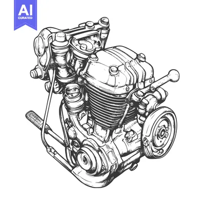 Aset desain premium: Hand-Drawn Illustration of a Detailed Motorcycle Engine