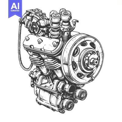 Aset premium populer: Hand-Drawn Illustration of a Detailed Motorcycle Engine