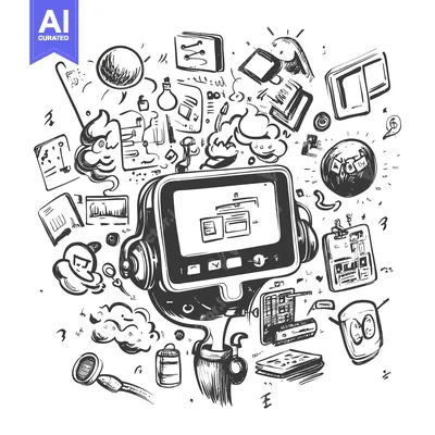 Aset desain premium: Hand-drawn Illustration of a Device with Surrounding Objects