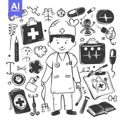 Aset premium populer: Hand-Drawn Illustration of a Doctor with Medical Supplies