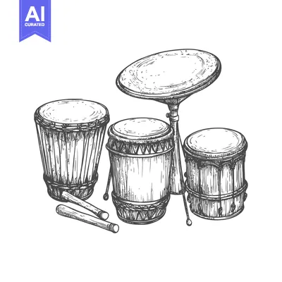 Popular premium asset: Hand-drawn illustration of a drum set with sticks