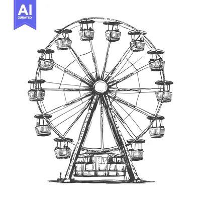 Aset premium populer: Hand-drawn illustration of a Ferris wheel with gondolas