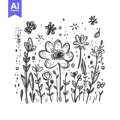 Popular premium asset: Hand-drawn Illustration of a Floral Arrangement with Black Ink on a Wh