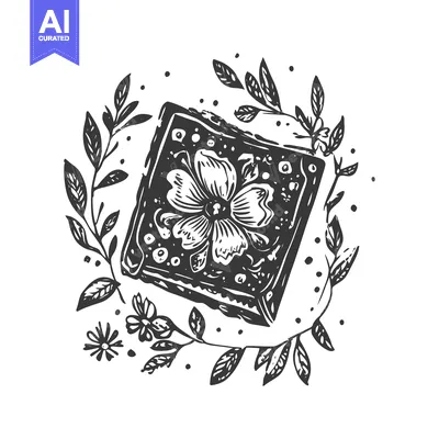 Aset premium populer: Hand-drawn Illustration of a Floral Tile Surrounded by Greenery