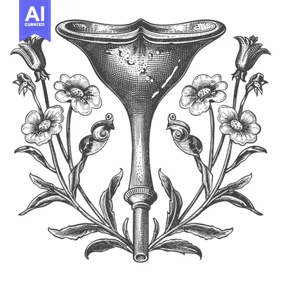 Aset desain premium: Hand-drawn Illustration of a Flower Arrangement with a Trumpet-shaped