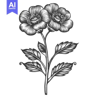 Aset desain premium: Hand-Drawn Illustration of a Flower with Two Blooms and Leaves