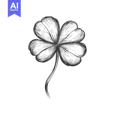 Hand-drawn illustration of a four-leaf clover with a stem