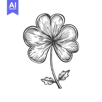 Aset premium populer: Hand-Drawn Illustration of a Four-Leaf Clover with Stem and Leaves
